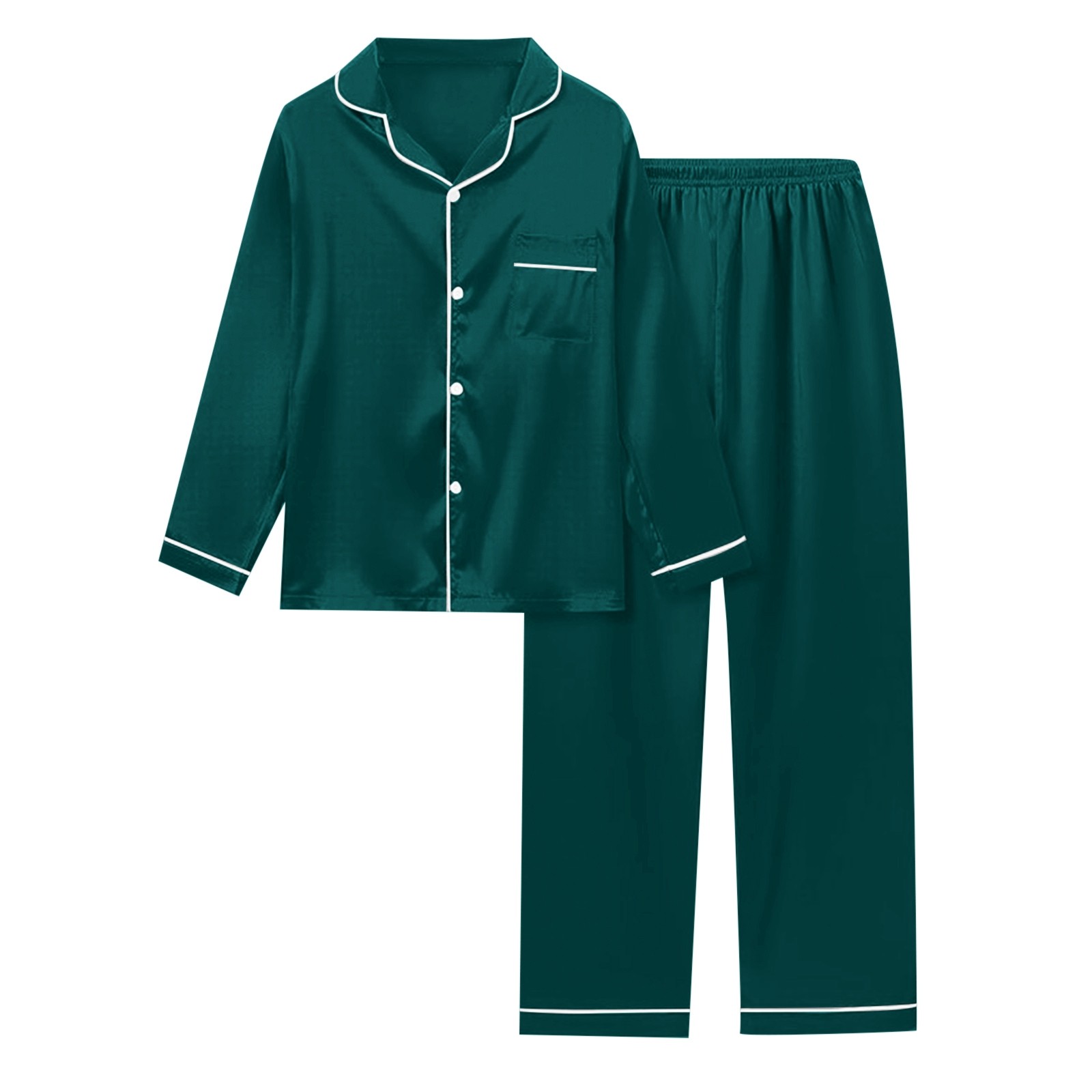 thumbnail image 1 of Conjunto de pijama de satén de manga larga para mujer: color liso, cintura elástica, comodidad de lujo para descansar y dormir, 1 of 4